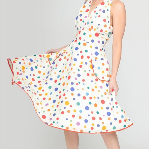 Unique Vintage Polka Dot Halter Swing Dress 1950s Sz L # - Picture 3 of 7